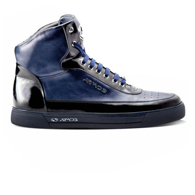 Black and blue leather boots