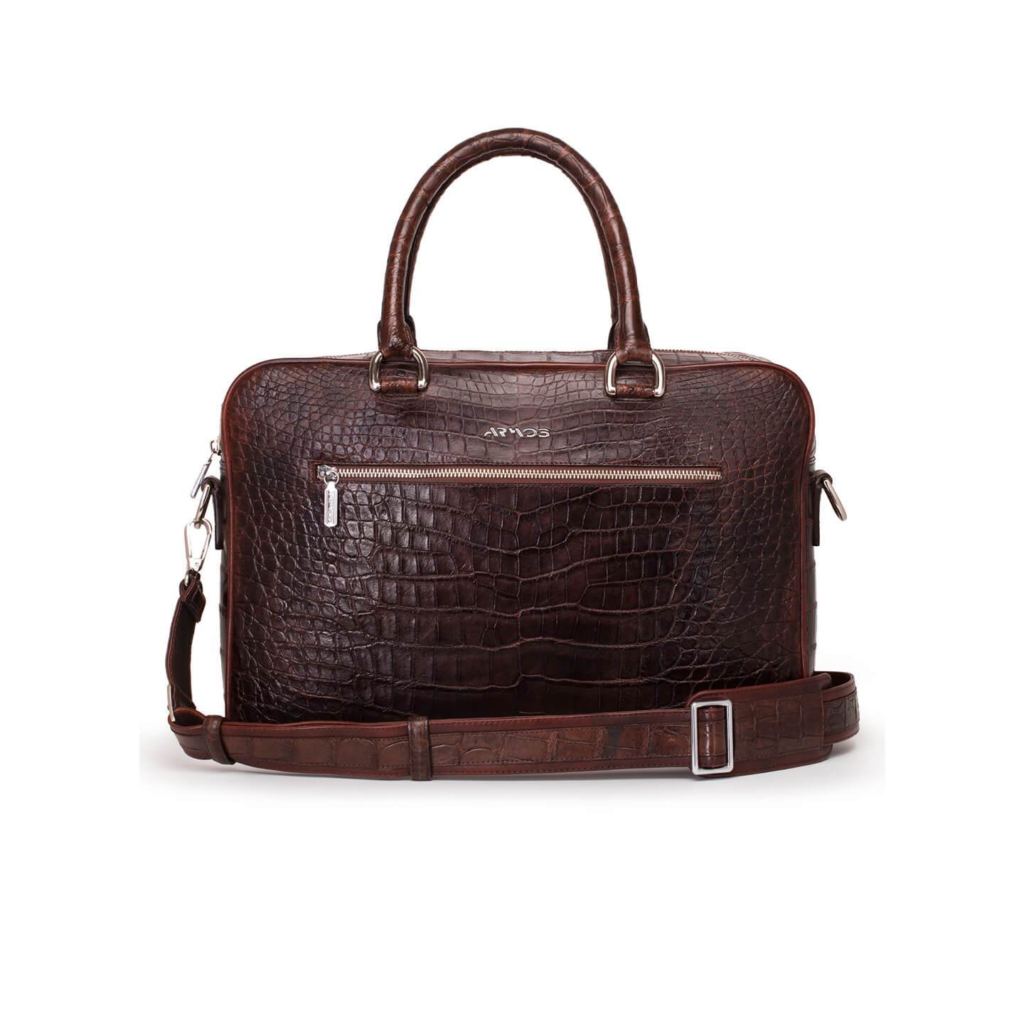Crocodile leather brown bag