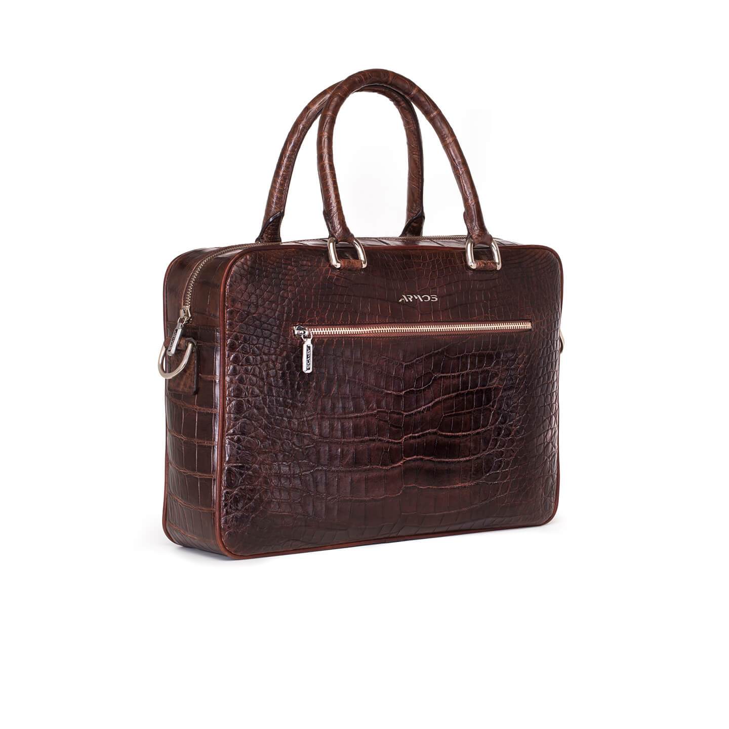 Crocodile leather brown bag