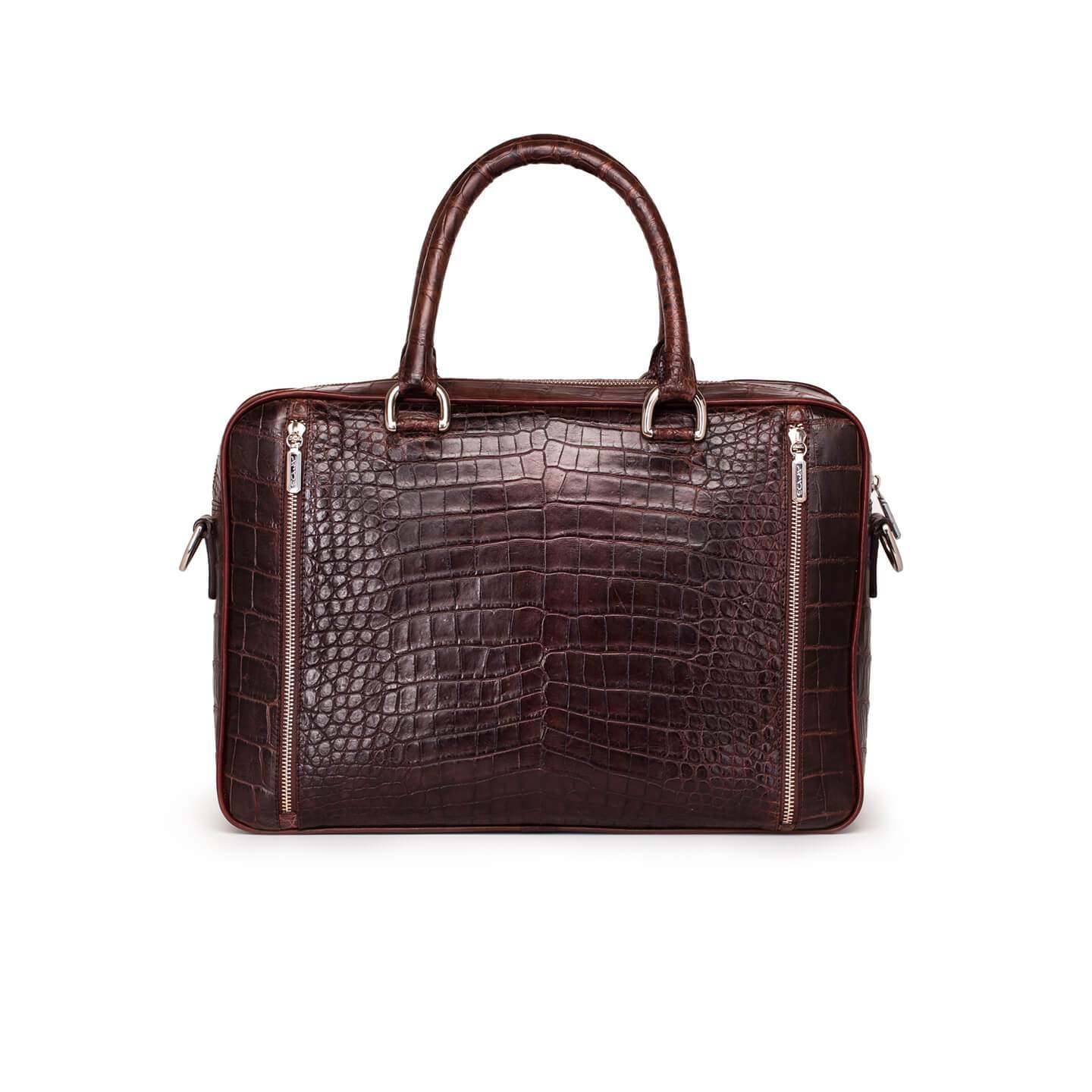 Crocodile leather brown bag