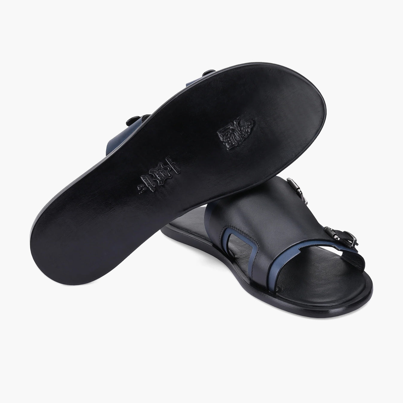 Տղամարդու սև և կապույտ կաշվե սլայդեր սանդալներ