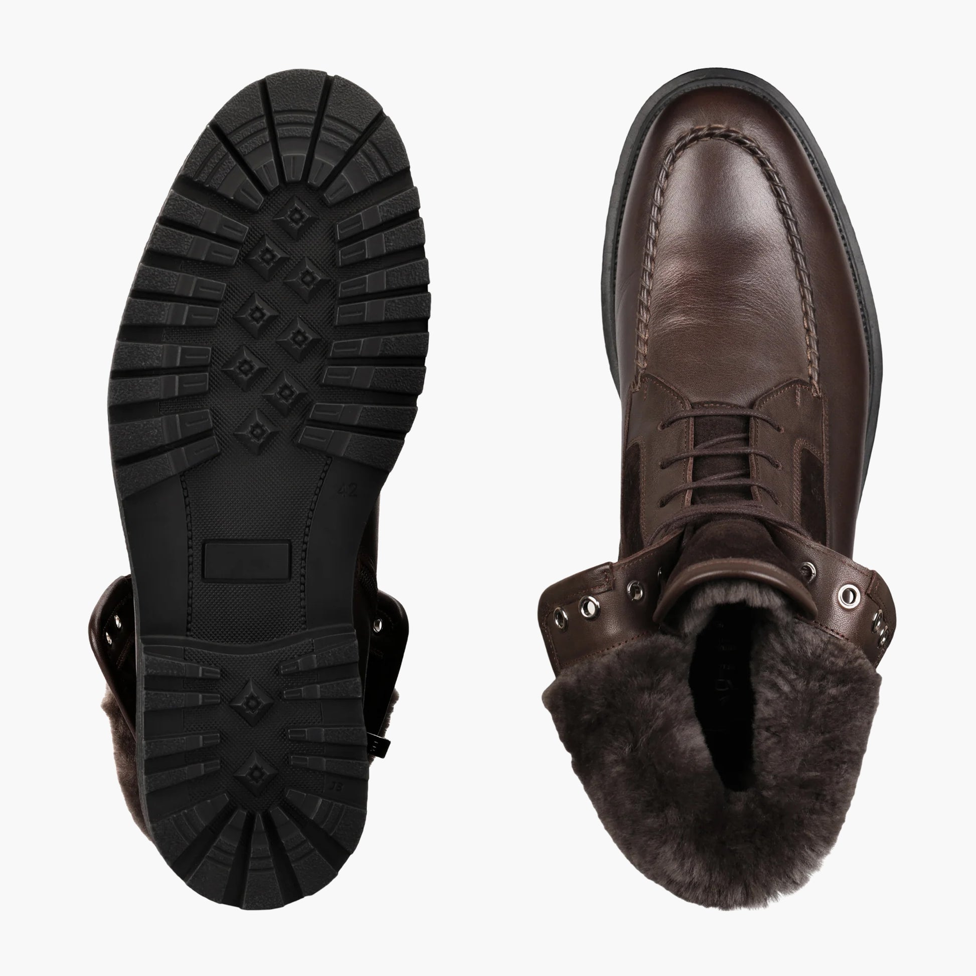 Շագանակագույն երկարաճիտ կոշիկներ մորթիով